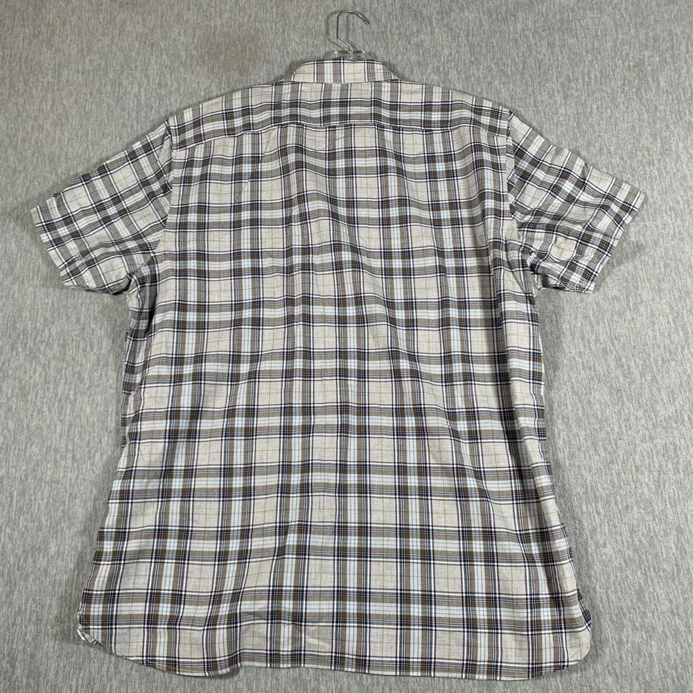 Banana Republic Shirt Mens XL Gray Plaid Camden Fit Short‎ Sleeve Button Front